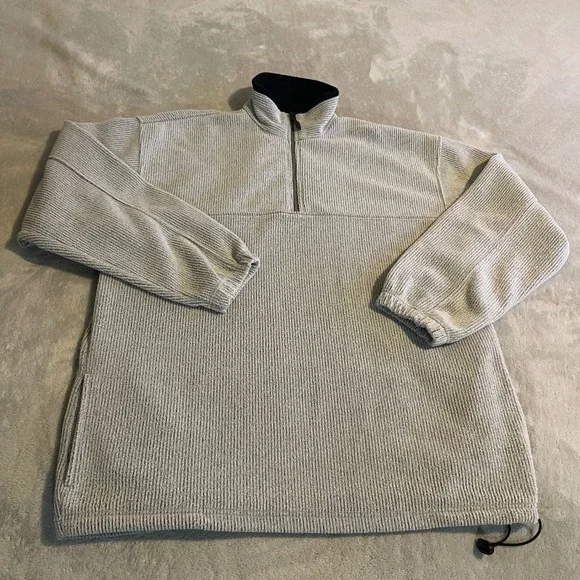 Vintage Rag Wear 90s Mens Large Grey Ribbed Fleece Quarter Zip Pullover Sweater - Picture 1 of 9